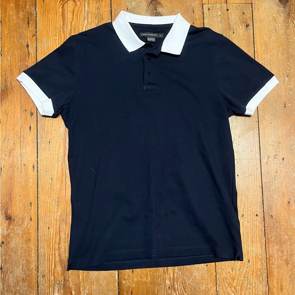 French Connection Dark Blue Polo with White Trim